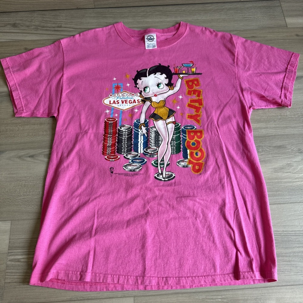 Vintage Delta Y2K Betty Boop Las Vegas Poker Chips‎ Pink T Shirt Men's Large